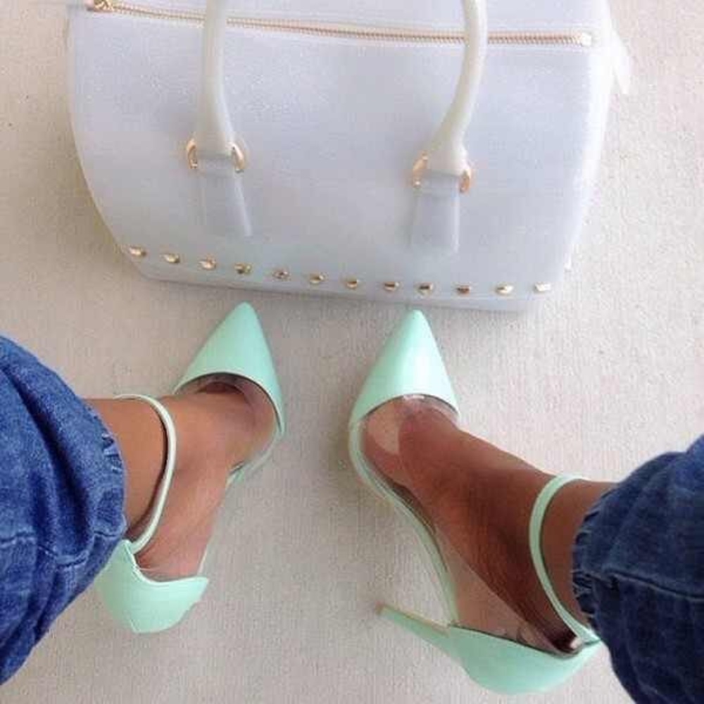Mint pumps with ankle strap